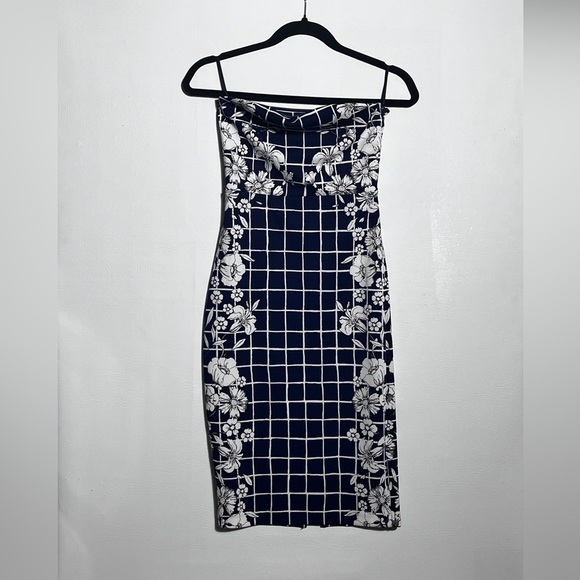 Express Navy and White Strapless Floral Dress - Picture 1 of 10